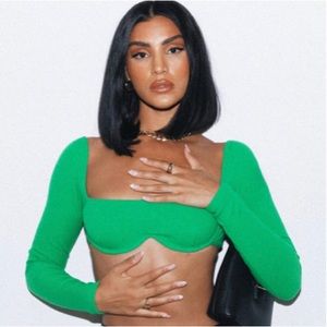 BECCA LONG SLEEVE CROP TOP GREEN